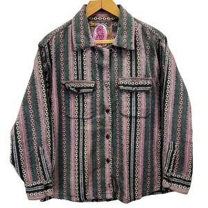 VTG 90s Ultra Pink Women's M  Geometric Stripe Button Up Shirt Long Sleeve READ